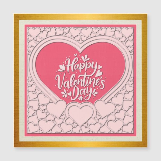 Elegant Roze Hart Gelukkig Valentijnsdag Stijlvol Magnetische Uitnodiging (Voorkant)