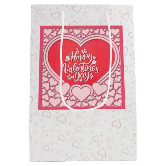 Elegant Roze Hart Gelukkig Valentijnsdag Stijlvol Medium Cadeauzakje (Achterkant)