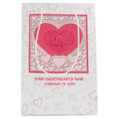 Elegant Roze Hart Gelukkig Valentijnsdag Stijlvol Medium Cadeauzakje (Voorkant)