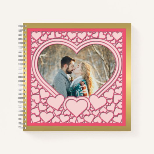 Elegant Roze Hart Gelukkig Valentijnsdag Stijlvol Notitieboek (Voorkant)