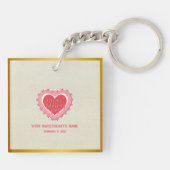 Elegant Roze Hart Gelukkig Valentijnsdag Stijlvol Sleutelhanger (Achterkant)