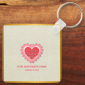 Elegant Roze Hart Gelukkig Valentijnsdag Stijlvol Sleutelhanger (Achterkant)