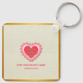 Elegant Roze Hart Gelukkig Valentijnsdag Stijlvol Sleutelhanger (Achterkant)