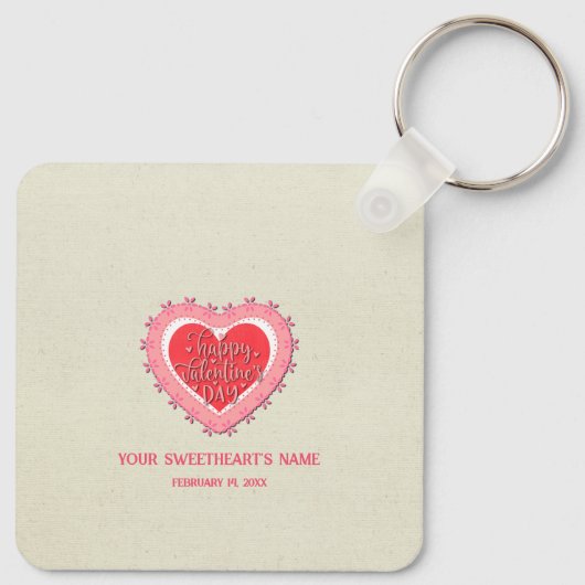 Elegant Roze Hart Gelukkig Valentijnsdag Stijlvol Sleutelhanger (Achterkant)