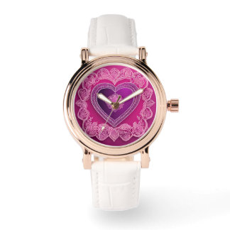 Elegant Roze Hart Kant Mandala Rose Goud AI-kunst Horloge