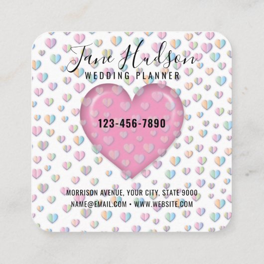 Elegant Roze Hart met Speckles Design Vierkante Visitekaartje (Achterkant)