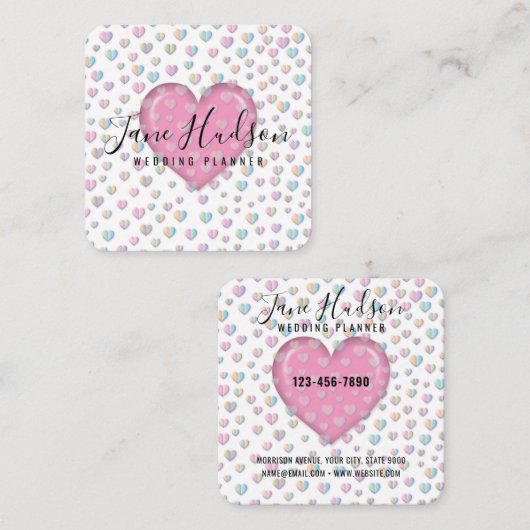 Elegant Roze Hart met Speckles Design Vierkante Visitekaartje (Voorkant / Achterkant)