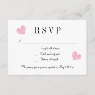 Elegant roze hart RSVP-trouwreactiekaarten RSVP Kaartje