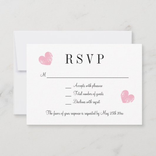 Elegant roze hart RSVP-trouwreactiekaarten RSVP Kaartje (Voorkant)
