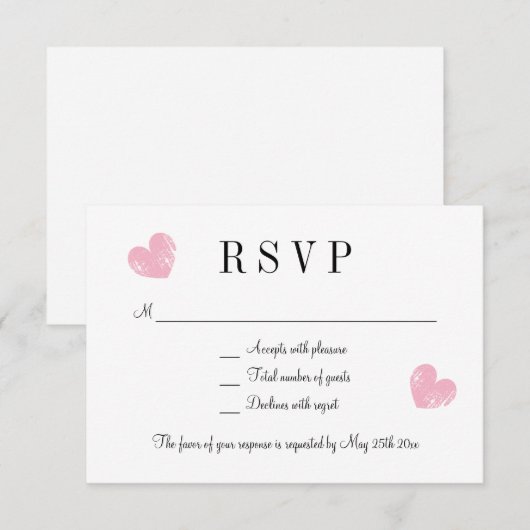 Elegant roze hart RSVP-trouwreactiekaarten RSVP Kaartje (Voorkant / Achterkant)