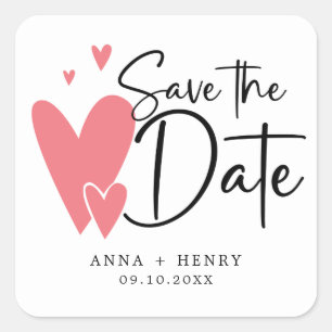 Elegant Roze Hart Save the Date Bruiloft Vierkante Sticker