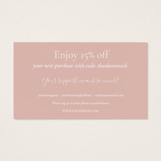 Elegant roze Hartelijk dank voor de korting op win Visitekaartje (Achterkant)