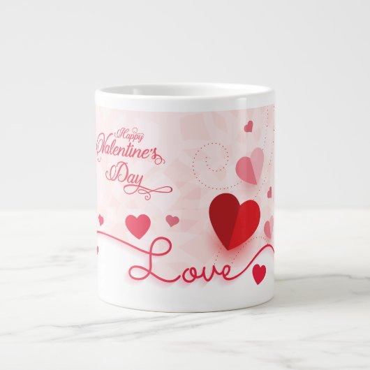 Elegant roze harten Valentijnsdag Grote Koffiekop (Voorkant)
