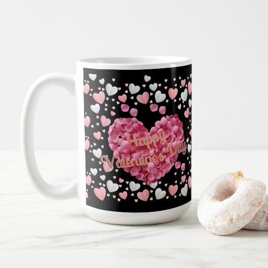 Elegant roze harten Valentijnsdag Koffiemok (Met donut)