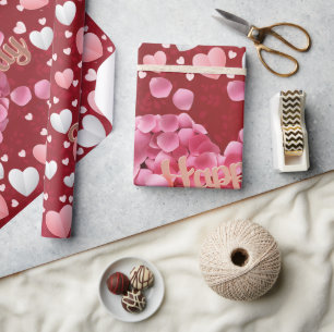 Elegant roze harten Valentijnsdag ompakken tape Cadeaupapier
