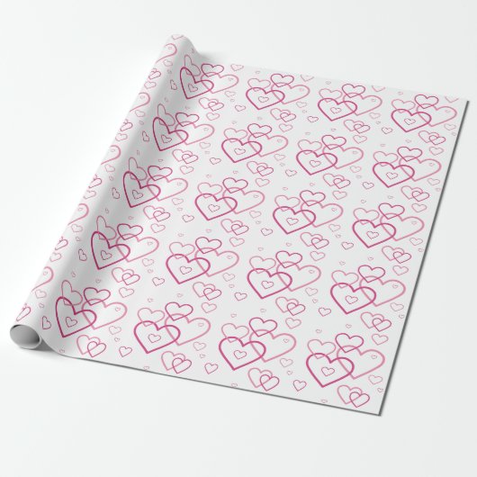 Elegant Roze Heart Shapes Pattern Valentijnsdag Cadeaupapier (Uitgerold)