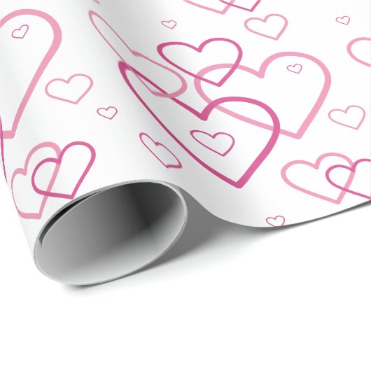 Elegant Roze Heart Shapes Pattern Valentijnsdag Cadeaupapier (Rol Hoek)