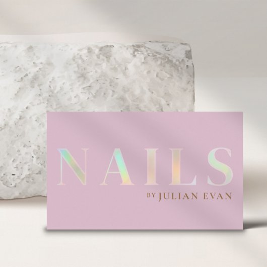 Elegant roze holografische nagel Visitekaartje