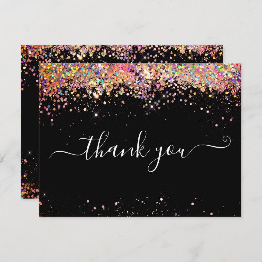 Elegant roze holographic Glitter Black Hartelijk d Briefkaart (Voorkant / Achterkant)