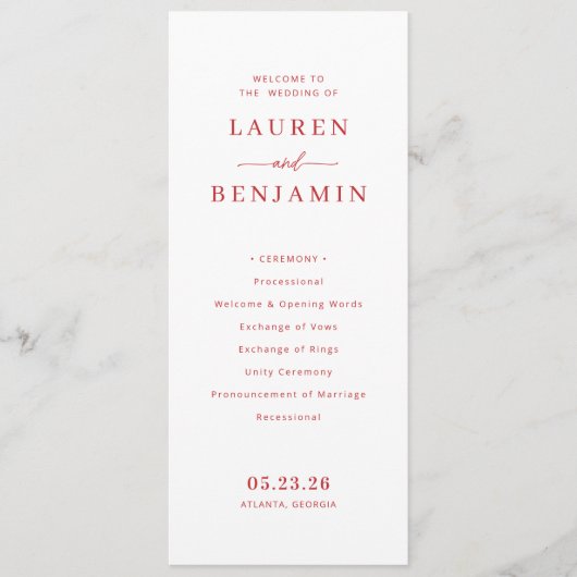 Elegant Roze Huwelijksceremonieprogramma Programmakaart (Voorkant)