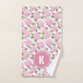 Elegant Roze Hydragea Bloemen Patroon Monogram Bad Handdoek (Handdoek)