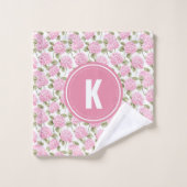 Elegant Roze Hydragea Bloemen Patroon Monogram Bad Handdoek (Wasdoekje)
