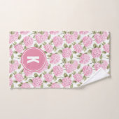 Elegant Roze Hydragea Bloemen Patroon Monogram Bad Handdoek (Handdoek)