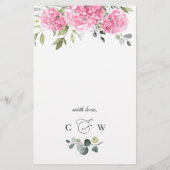 Elegant Roze Hydrangea Bloemenbruiloft Diner Menu (Achterkant)
