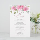 Elegant Roze Hydrangea Bloemenbruiloft Diner Menu (Staand voorkant)