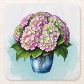 Elegant Roze Hydrangea Bloempapier Onderzetter (Voorkant)