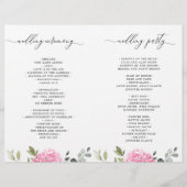 Elegant roze Hydrangea bruiloft ceremonie programm (Achterkant)