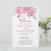 Elegant roze Hydrangea bruiloft ceremonie programm (Staand voorkant)