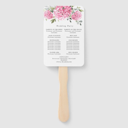 Elegant roze Hydrangea bruiloft ceremonie programm Handwaaier (Achterkant)