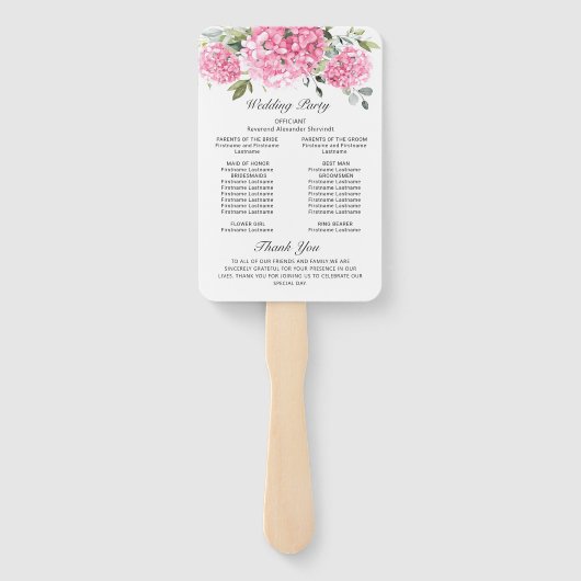 Elegant roze Hydrangea bruiloft ceremonie programm Handwaaier (Achterkant)