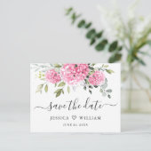 Elegant Roze Hydrangea Bruiloft Save the Date Briefkaart (Staand voorkant)