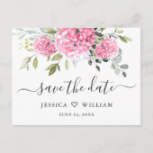 Elegant Roze Hydrangea Bruiloft Save the Date Briefkaart (Voorkant)