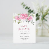 Elegant Roze Hydrangea Bruiloft Save the Date Briefkaart (Staand voorkant)