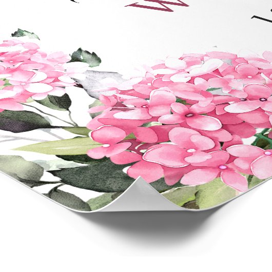 Elegant Roze Hydrangea Eucalyptus Bruiloft Welkom Poster (Hoek)