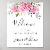 Elegant Roze Hydrangea Eucalyptus Bruiloft Welkom Poster (Voorkant)