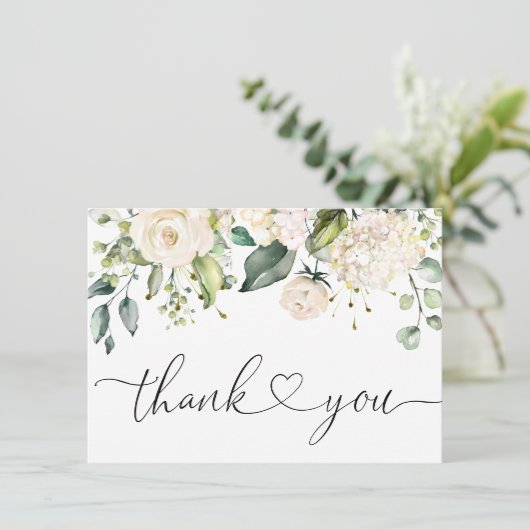 Elegant Roze Hydrangea Eucalyptus Rozen Bedankkaart (Staand voorkant)