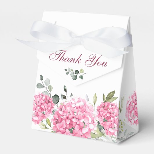 Elegant Roze Hydrangea Eucalyptus Vrijgezellenfees Bedankdoosjes (Voorkant Zijde)