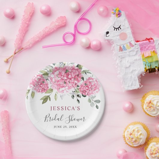 Elegant Roze Hydrangea Eucalyptus Vrijgezellenfees Papieren Bordje (Feest)