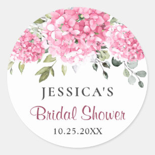Elegant Roze Hydrangea Eucalyptus Vrijgezellenfees Ronde Sticker