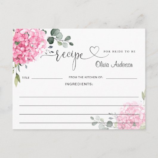 Elegant Roze Hydrangea Vrijgezellenfeest Recept Ka Briefkaart (Voorkant)