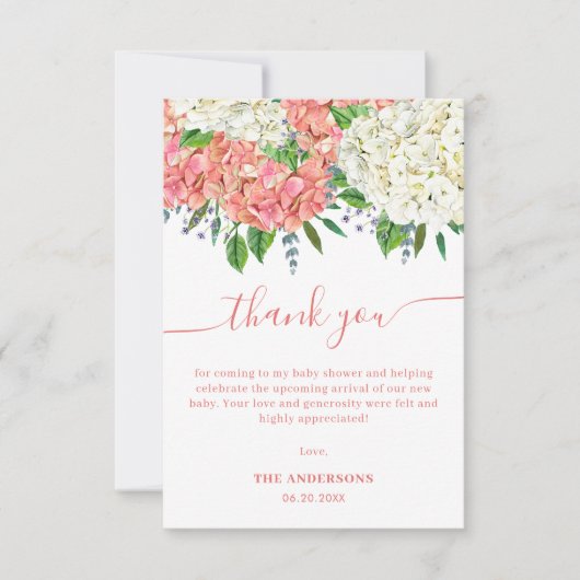 Elegant Roze Hydrangea WildbloemBaby shower Bedankkaart (Voorkant)