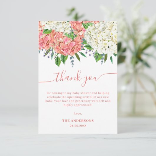 Elegant Roze Hydrangea WildbloemBaby shower Bedankkaart (Staand voorkant)