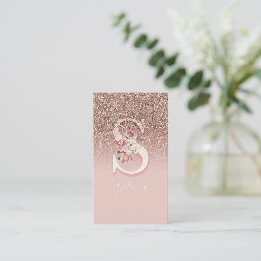 Elegant roze Initiaal monogram goud letter S Visitekaartje (Staand voorkant)