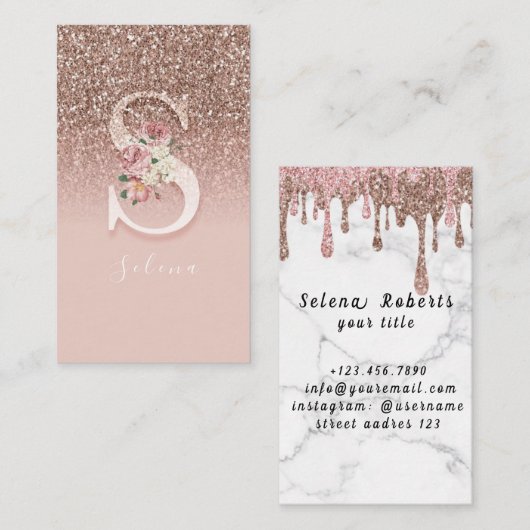 Elegant roze Initiaal monogram goud letter S Visitekaartje (Voorkant / Achterkant)