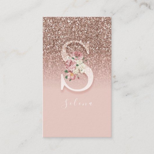 Elegant roze Initiaal monogram goud letter S Visitekaartje (Voorkant)
