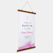 Elegant roze inkt Welkom Baptisme Christening Hangend Wandkleed (Gebogen)